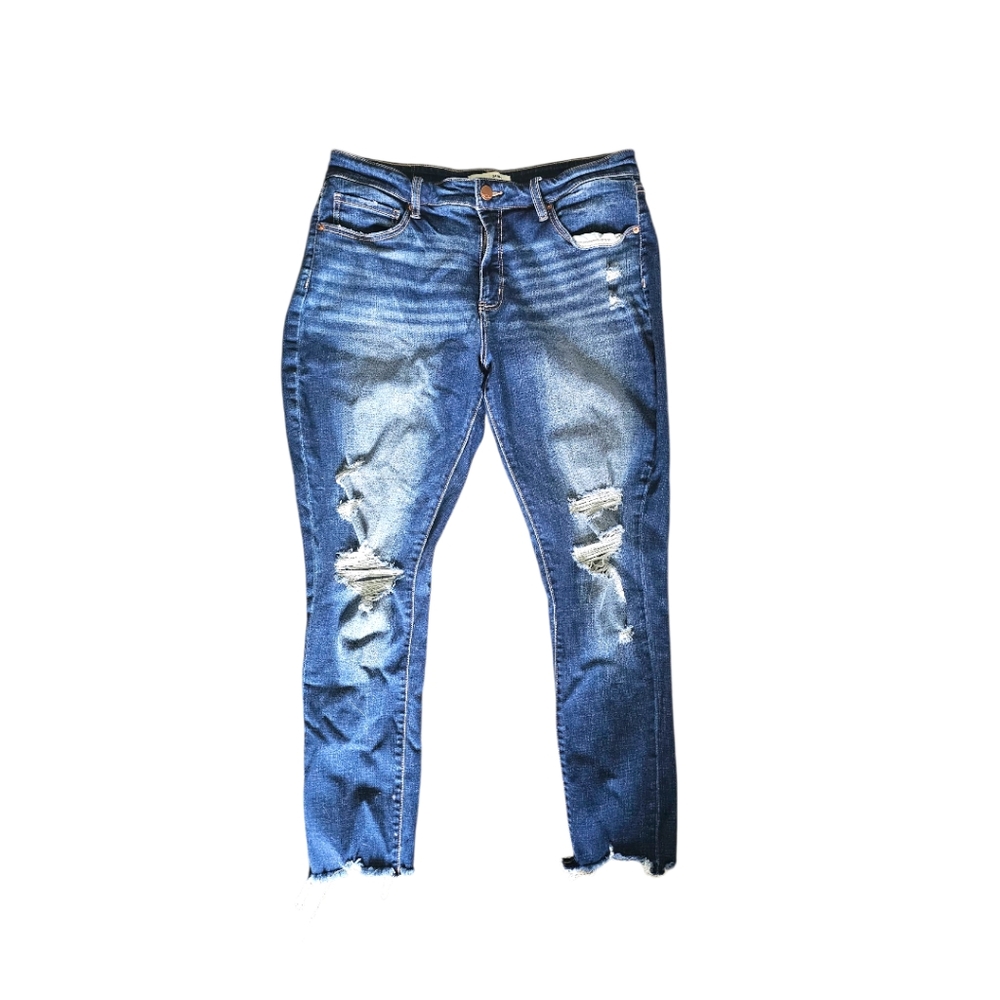 BKE Blue Cropped Distressed Ankle Jeans